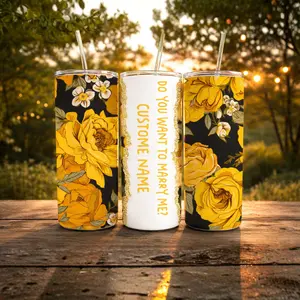 Custom Name Tumbler 20oz, Engagement Gift Proposal Cup, Do You Want To Marry Me Tumbler, Personalized Wedding Gift, Floral Yellow Rose Skinny Tumbler, Bride Proposal Cup