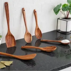 6-Piece Natural Wood Kitchen Utensils Set, Ergonomic Handles, Heat-Resistant, Easy to Clean, Perfect Gift for Mother's Day, Father's Day