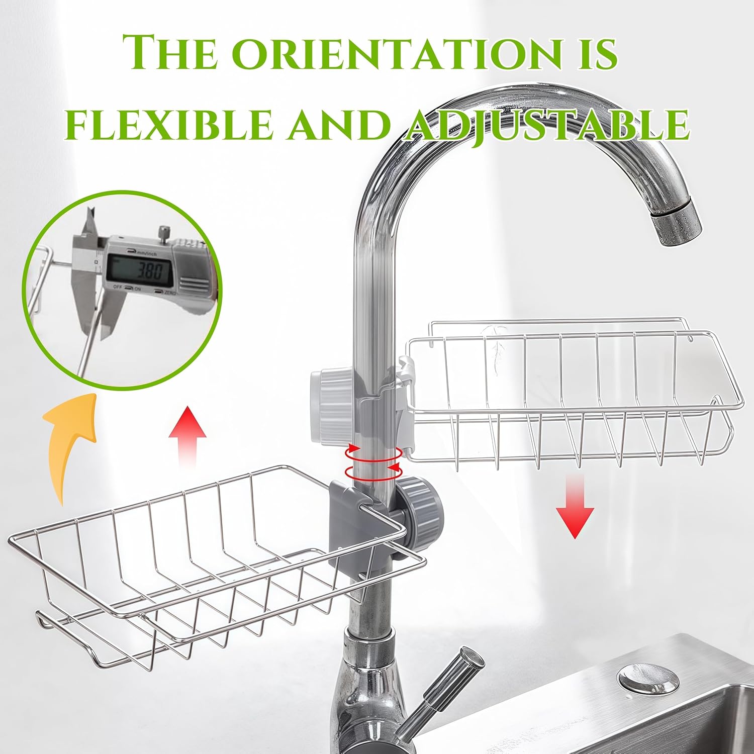 Stainless Steel Faucet Sponge Drain Rack, Multi-Purpose Kitchen & Bathroom Hanging Storage Shelf, No Tools Needed Adjustable Acrylic Straw Holder blade stand cork door hangers