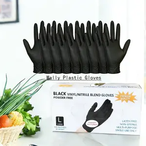 100pcs Black Vinyl/Nitrile BLend Gloves, Latex Free Disposable Gloves for Medical, Cooking, Cleaning, and Food Prep