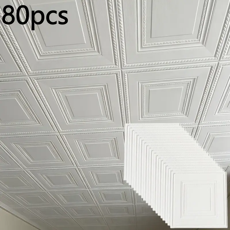 80pcs Self-Adhesive Wallpaper, Peel and Stick Wallpaper, Bedroom Living Room Wall Stickers, Ceiling Roof Decals, TV Background Wall Decor, Office Dorm Hallway