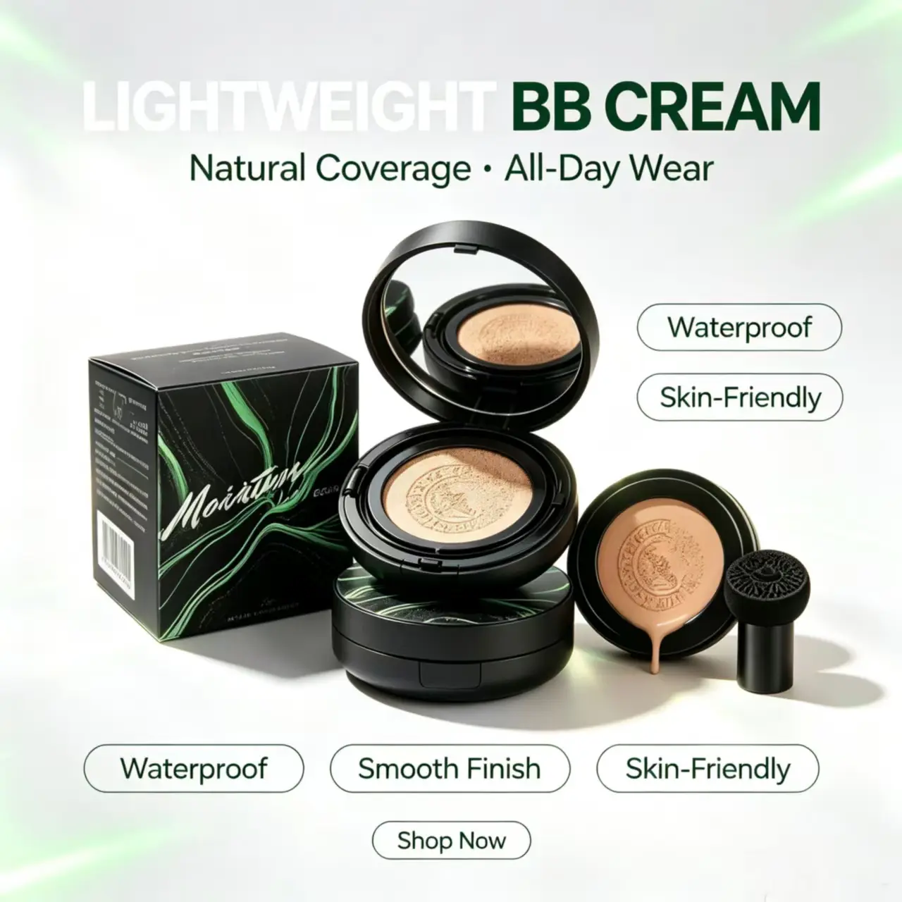 Mushroom Head Cushion BB Cream - Hyaluronic Waterproof Foundation, Lightweight Buildable Layer Cushion Cream, Natural Nude Finish, Facial Imperfection Coverage, Skin Brightening, Flawless Dewy Look Hyaluronic, Water Proof