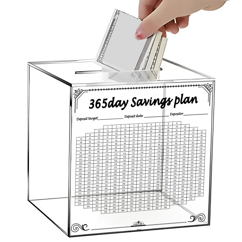365 Days Money Saving Challenge Box, Large Capacity Acrylic Clear Piggy Bank, Unbreakable Cash Saving Box for Adults