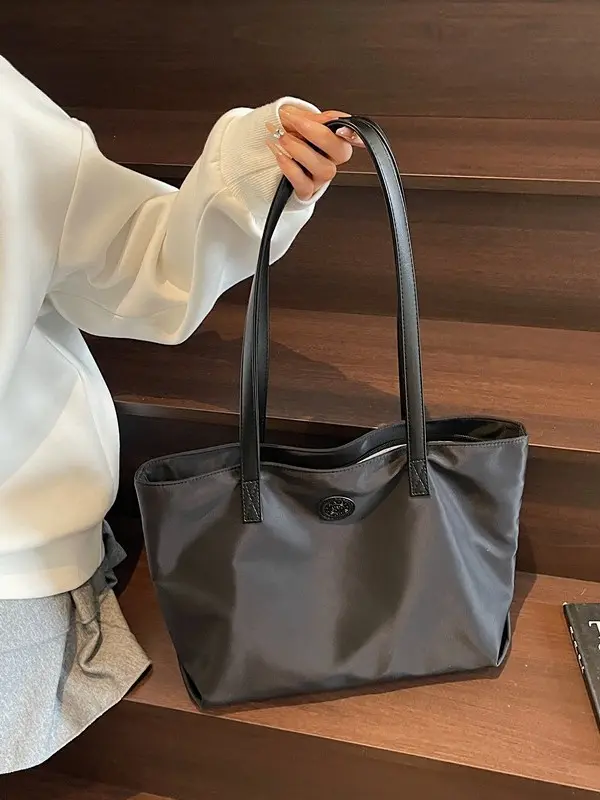 Womens Premium Oxford Cloth Tote Bag Large Capacity Shoulder Bag Minimalist Commuter Purse Solid Color Versatile Everyday Work Handbag