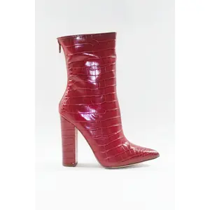 GIA Block Heel Ankle Boots - Red Croc