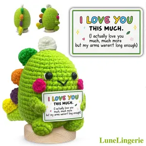 Lune Handmade Crochet Dinosaur Plush with "I Love You" Card, Emotional Support Doll, Thoughtful Heartfelt Love Gift for Sports & Outdoor Fans, Valentine’s Day Occasion Present