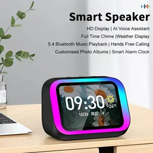 Smart Bluetooth Portable Speaker with HD Display, AI Voice Assistant, RGB Night Light, Hourly Time Announcement & Weather Display, Bluetooth 5.4 Music Playback, Hands-Free Calling, Customizable Digital Photo Album, Smart Alarm For bedrooms and offices