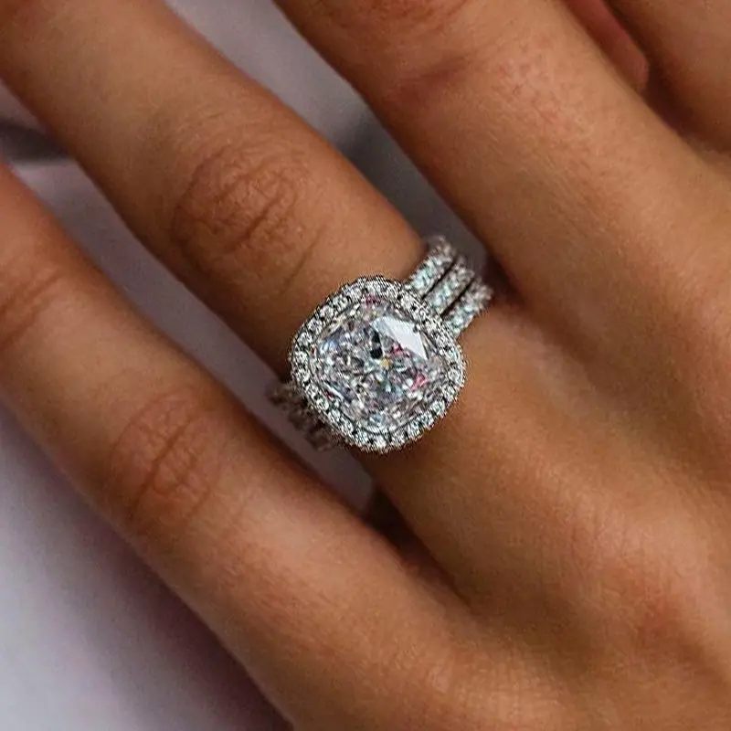 Maxine Women's 3PC Elegant 3.0ct Cushion Cut 5A Cubic Zirconia Engagement Ring Set - Bridal Wedding Jewelry for Proposal, Anniversary, Engagement Rings