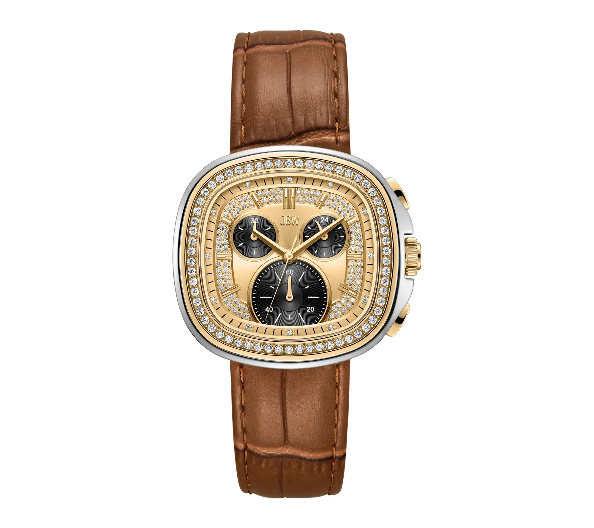 JBW Men's Coast Two-Tone 18K Plated Crystal Brown Strap Watch