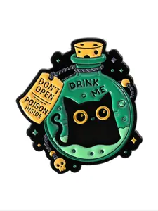 Dark Magic Enamel Brooch, Cute Cat Badge in Magic Potion Bottle, Fashion Jewelry for Men and Women, Daily Wear Gift