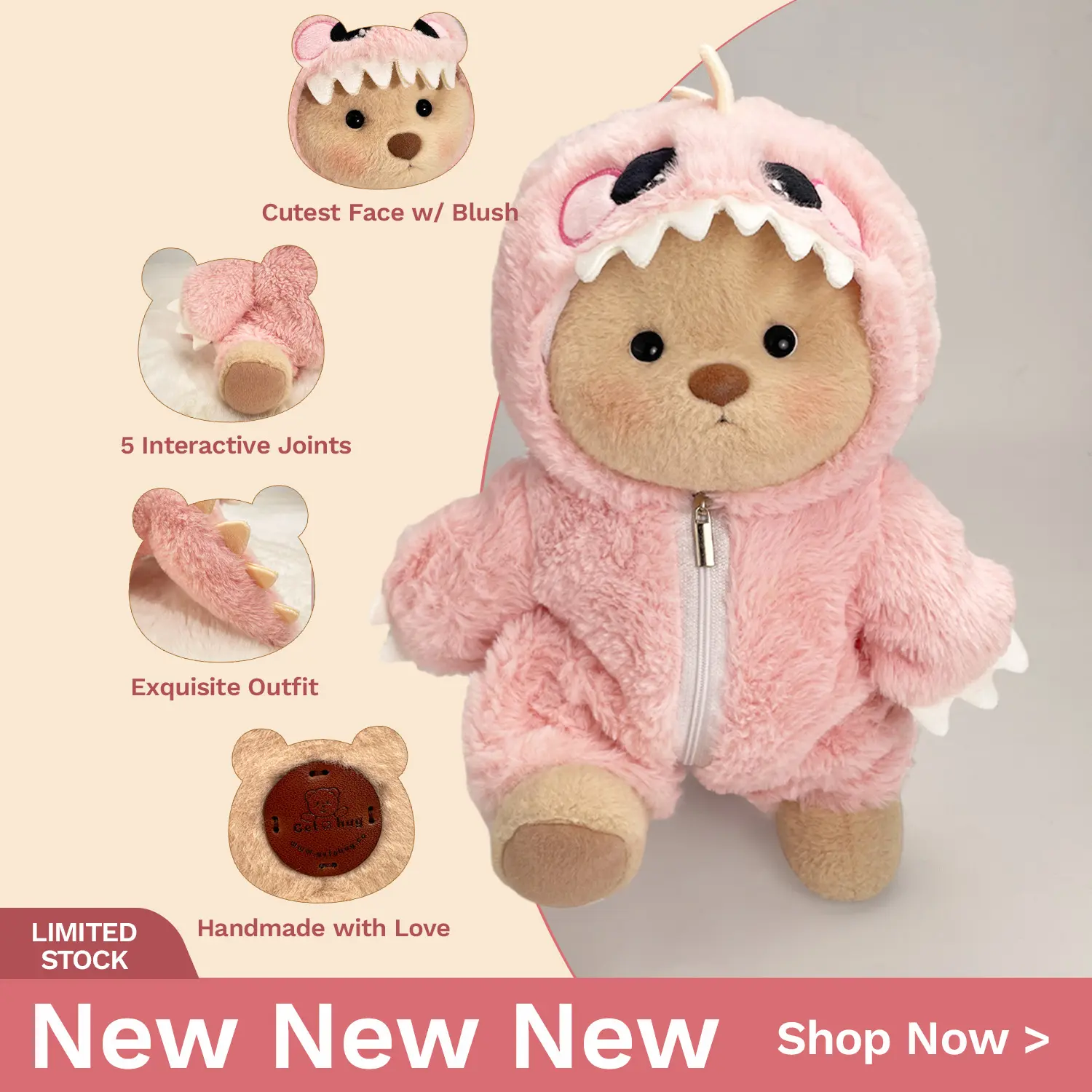 Pink Dino With Brown Bear