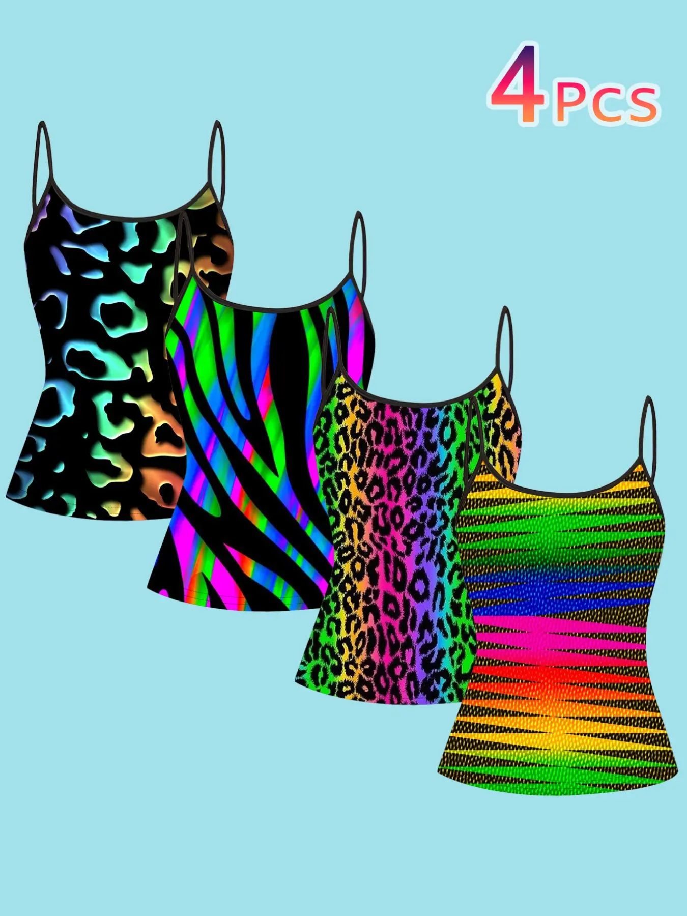 4 Pcs Colorful Animal Print Strapless Tank Tops Bandeau Top for Women, Camisole Tank Top, Womenswear, Summer Y2K Style, Slim Fit, Casual All-Season Wear, Sleeveless Inner Outerwear, Casual Fashion Sleeveless