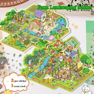 Aurora Workshop Farm Pasture Landscaping Stickers, 3D Stereoscopic Miniature Scene, Large Plastic Collage Decompression Notebook Stickers for Creative Projects
