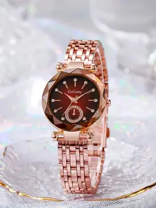 High-End Sporty Women's Watch, Waterproof Night Glow Quartz, Stainless Steel, Blue Dial, Luminous Dial, Mineral Glass, All Seasons, Analog Round Face, Fashionable Waterproof Wristwatch