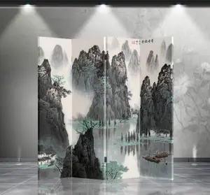 Thy Home Double-Sided Art Screen Room Divider - Chinese Art Mountain Scene Design, Fade-Proof, Wood-Base Indoor Furniture Decor Piece