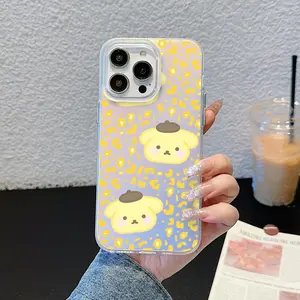 cute P-Pom pom Purin Phone Case For iPhone 11 12 13 14 15 16 17Pro Max Air Plus Mini Light Luxury High-end Cases Transparent Laser Gradient Fashion Protective Case