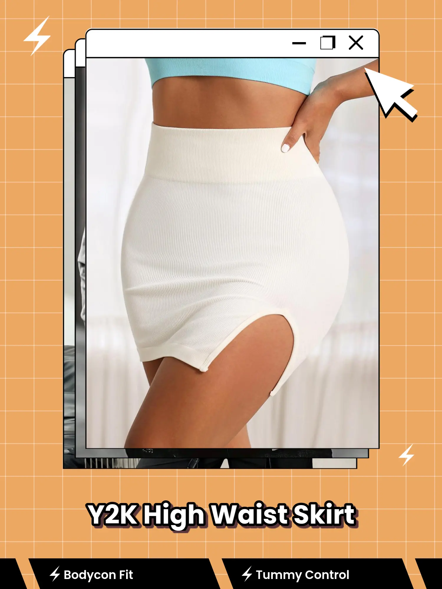 Y2K High Waist Ribbed Slit Mini Skirt - Sexy Tummy Control Bodycon Skirt for Night Out & Date