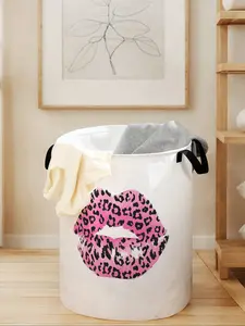 Creative Lip Print Laundry Basket with Handle, Durable Foldable Storage Bin, Large Capacity Clothes Organizer, Toy Box for Home Use, Laundry Hamper