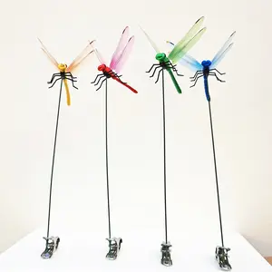 Outdoor Fake Dragonfly Rod Clip Garden Metal Dragonfly Clip 3D Dragonfly Garden Stakes Decor for Indoor & Outdoor Garden Creative Home Accessories Decorative Design（ 4 Pack）