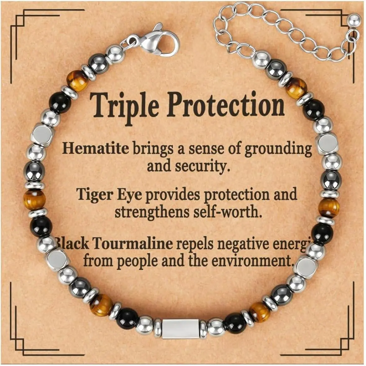 Women's Natural Healing Crystal Bead Chain Bracelet - Evil Eye, Triple Protection, Anxiety Relief, New Beginnings, Good Luck, Empath Protection, Adjustable 6.5+1.8in Jewelry Gift for Friendship Day (Citrine Bracelets & Bangles), Evil Eye Bracelet, Adjusta