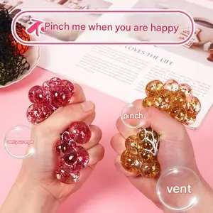 Crystal Bead Squishy Grape Stress Ball |   Soft Sensory Fidget Toy for Anxiety Relief |   Cute Squeeze Toy for Kids & Adults |   Fun Desk & Party Gift