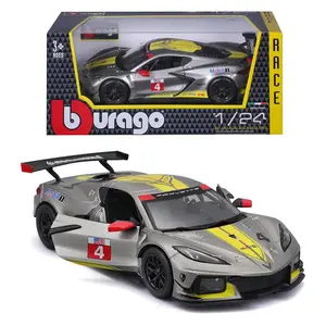 Bburago 1:24 2020 Chevrolet Corvette C8R Grey Metallic with Yellow Stripes