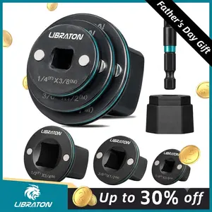 【Fathersdaygift】LIBRATON Low Profile Impact Socket Adapter Set, 4pc Magnetic Drive Converter Kit for Tight Space (1/4" to 3/8", 3/8" to 1/2", 1/2" to 3/4" & 1/4" Hex Adapter) for Impact Wrench, Ratchet and Drill