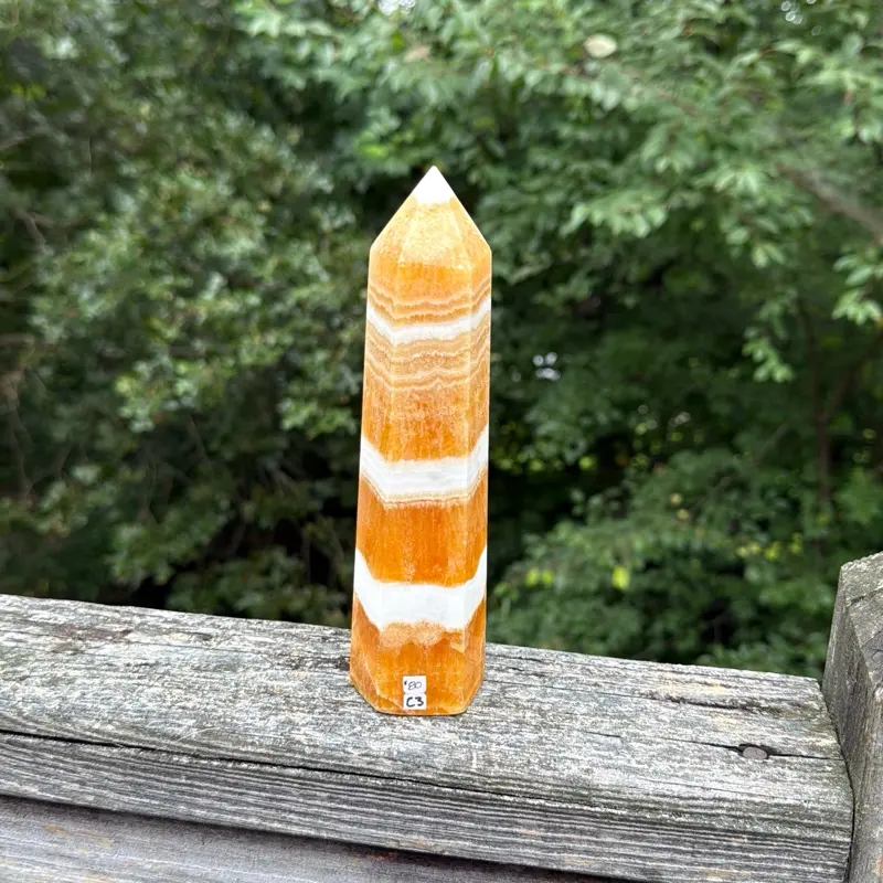 Honey Calcite Tower (C80) Banded Golden Calcite Point | Grounding & Confidence Crystal