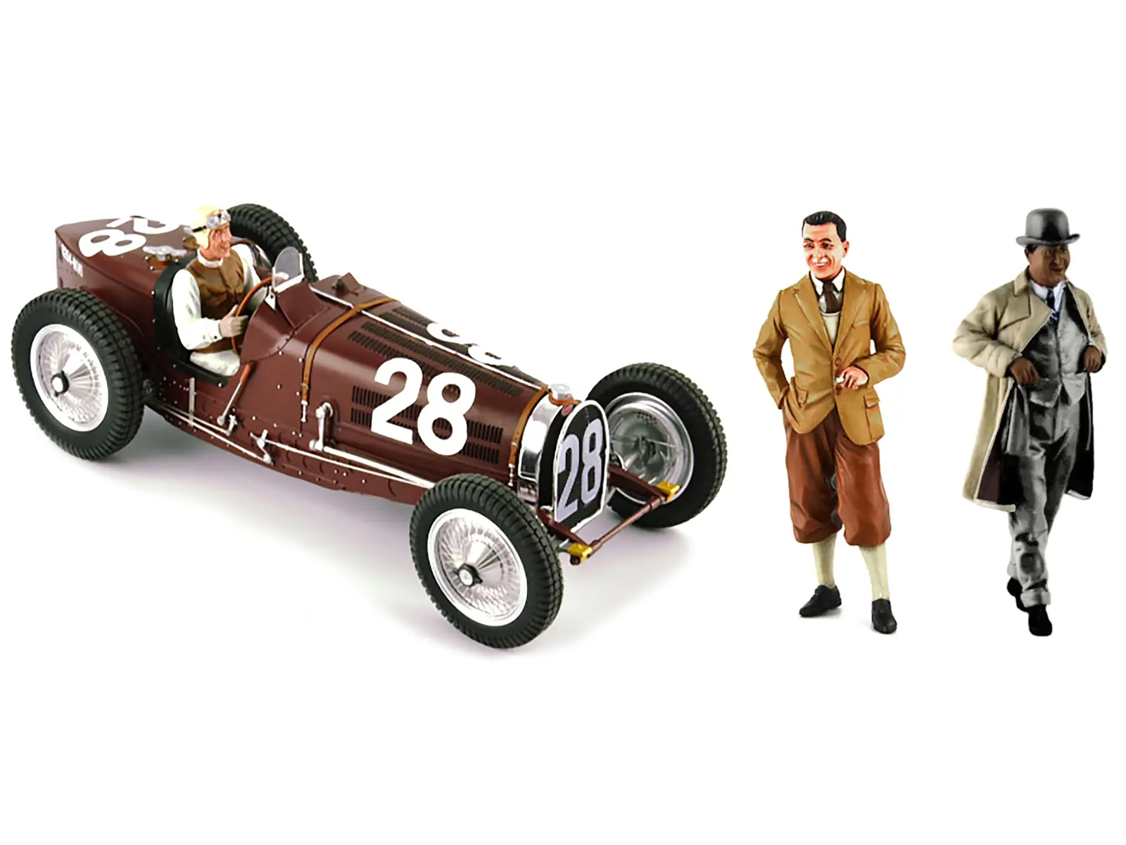 Bugatti T59 #28 Tazio Nuvolari Monaco GP (1934) w/Driver Mounted and Figures 1/18 Models by Le Mans Miniatures