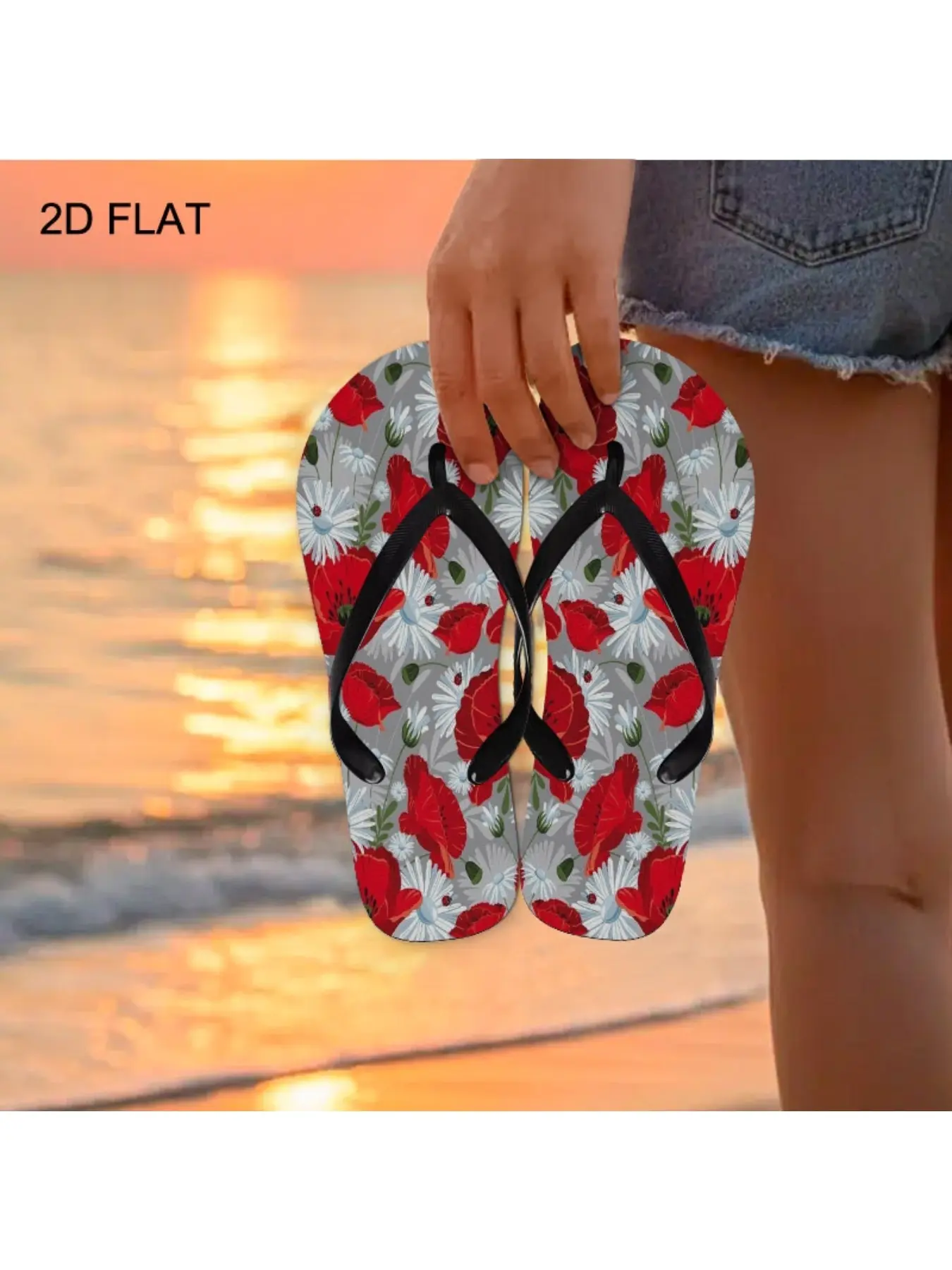 2026 Summer New Women's Flip Flops, Floral & Ladybug Print, Open Toe Flat Heel, Multiple Colors & Sizes, Ideal for Mother's Day/Easter/Holiday Gifting, All - Season Fashion Sandals, Comfortable Daily Wear, Women Shoes