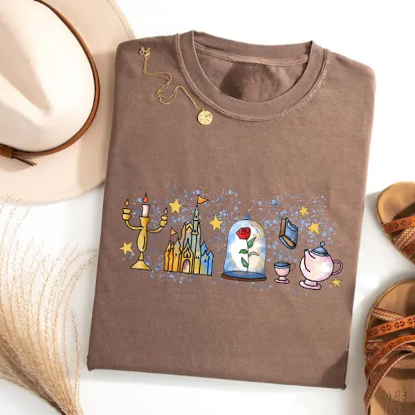 Castle Tee, Colorful DNland Shirt, Cute Woman Shirt, Cool Holiday Shirt, Gifts for Girlfriend