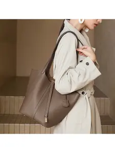 King size vegetable basket bag TC first layer cowhide simple large capacity portable bucket bag temperament grade mother bag single shoulderPerf Power SHOP