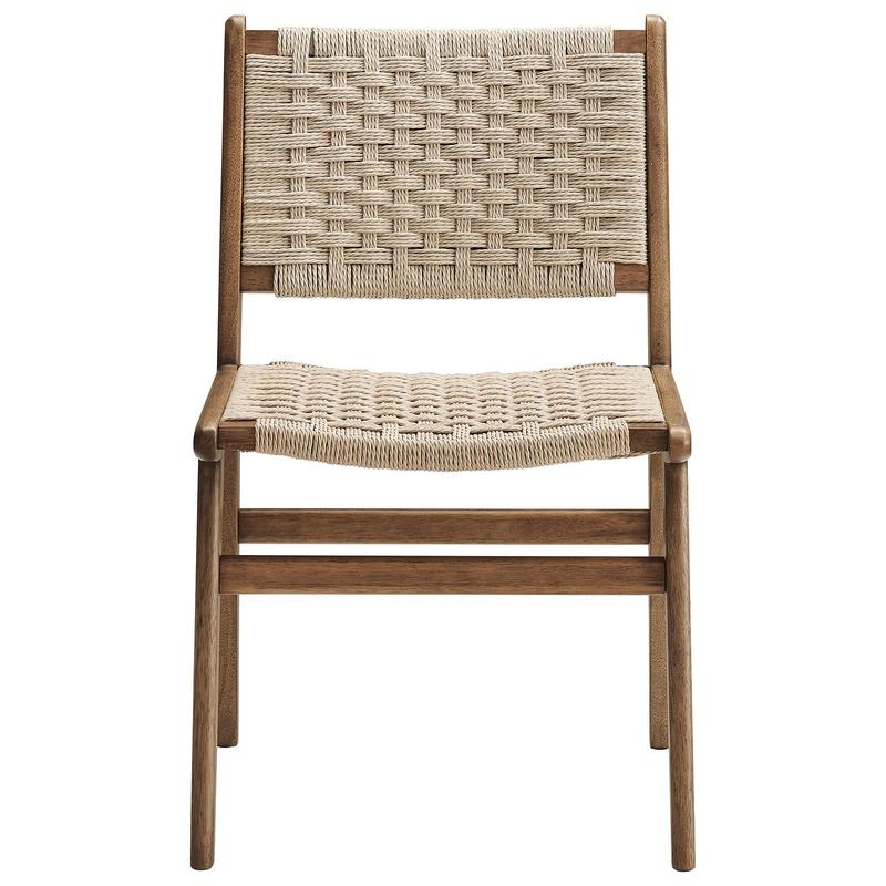 Modway Saoirse Woven Rope Wood Dining Side Chair in Walnut Natural