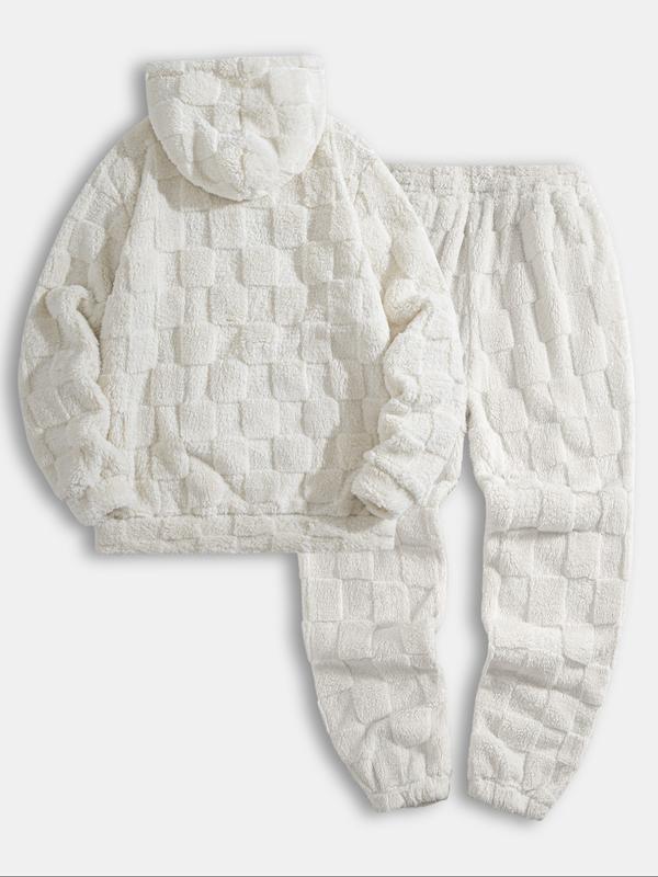 Men's Fall Winter Casual Sportswear Set, Sweatsuit Matching Set, Fleece Jacquard Plaid Hoodie and Sweatpants, Men's 2-Piece, Comfortable and Stylish