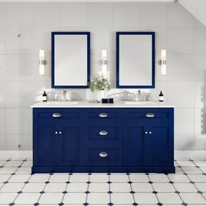 Epic 72 in. Blue Double Sink  Bath Vanity with Carrara Quartz Top and Undermount Porcelain Sinks