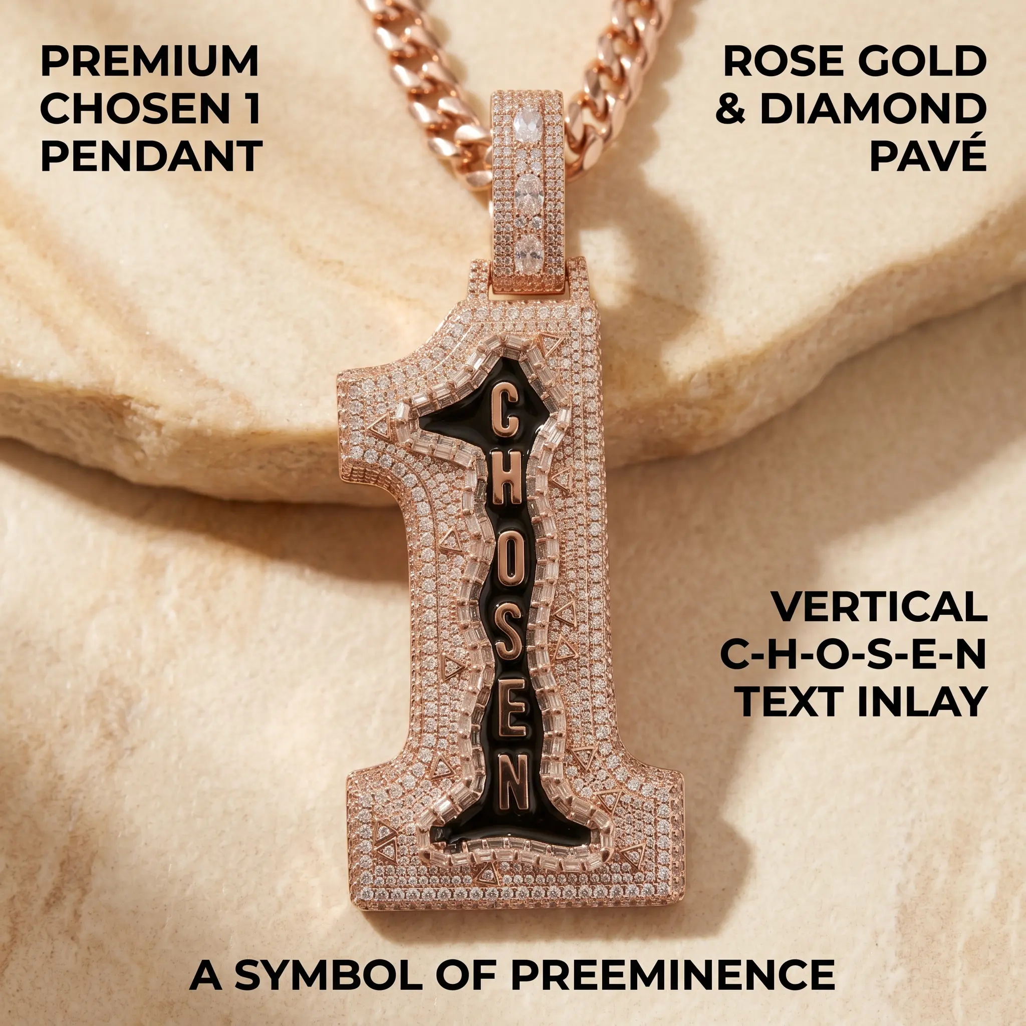 Chosen One Full-Diamond Rose Gold Pendant, Premium Craftsmanship, Luxury Unisex Jewelry, Unique Ornament for Party & Gifting