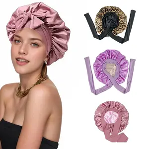 wudygirl Satin Sleep Cap Silk Sleep Cap Double-Sided Sleep Cap Double-Layer Hair Protection Cap Elastic Tie Women's Specialty Curly Hair Care Nighttime Hair Protection Cap No Heat Styling Tools Silky Hair Care Gift Choice