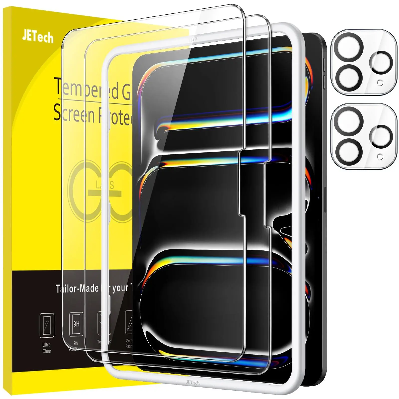 JETech Tempered Glass Tablet Screen Protector for iPad Pro 13-in M5/M4 (2025/2024) with Camera Lens Protector, Easy Installation Tool, Anti-Scratch, HD Clear, 2-Pack Accessories, Protection