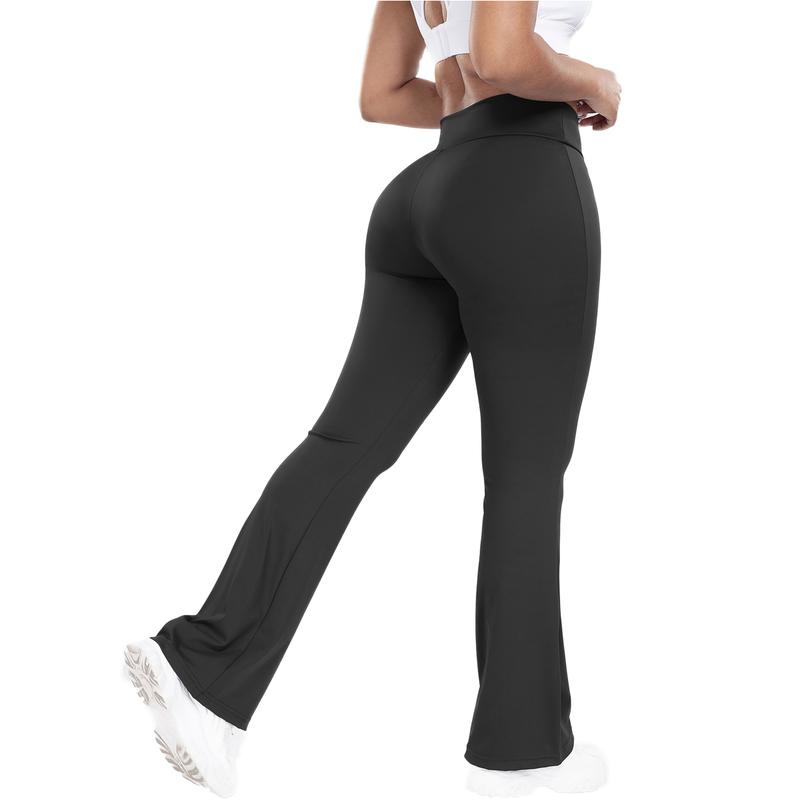 Solid Athletic High Waist Flare Pants for Women, Tummy Control Workout Yoga Running Thouser,Plain Bootcut Skinny Leggings Gym Casual Comfy Sporty