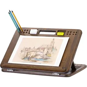 Bamboo Table Easel, 16 x 12 Inch Adjustable Drawing Board, 6-Position Desktop Drafting and Sketching Board with Handle and Back Storage for Drawing, Painting, Reading and Writing