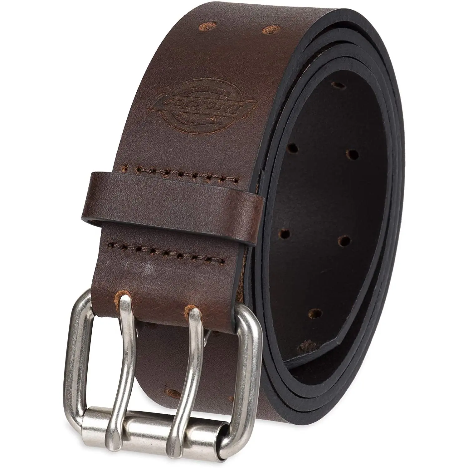 Dickies Men's 38MM Wide Two Prong Casual Leather Belt Brown