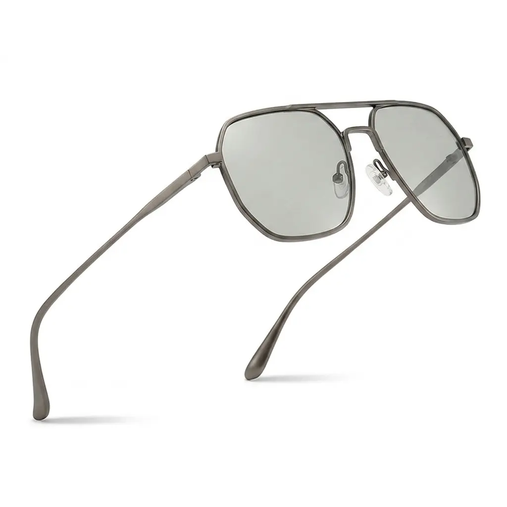 Vintage Double Bridge Metal Aviator Sunglasses for Men-Women, Gunmetal Frame, Light Gray Lens, UV400 Protection, Trendy Daily Eyewear