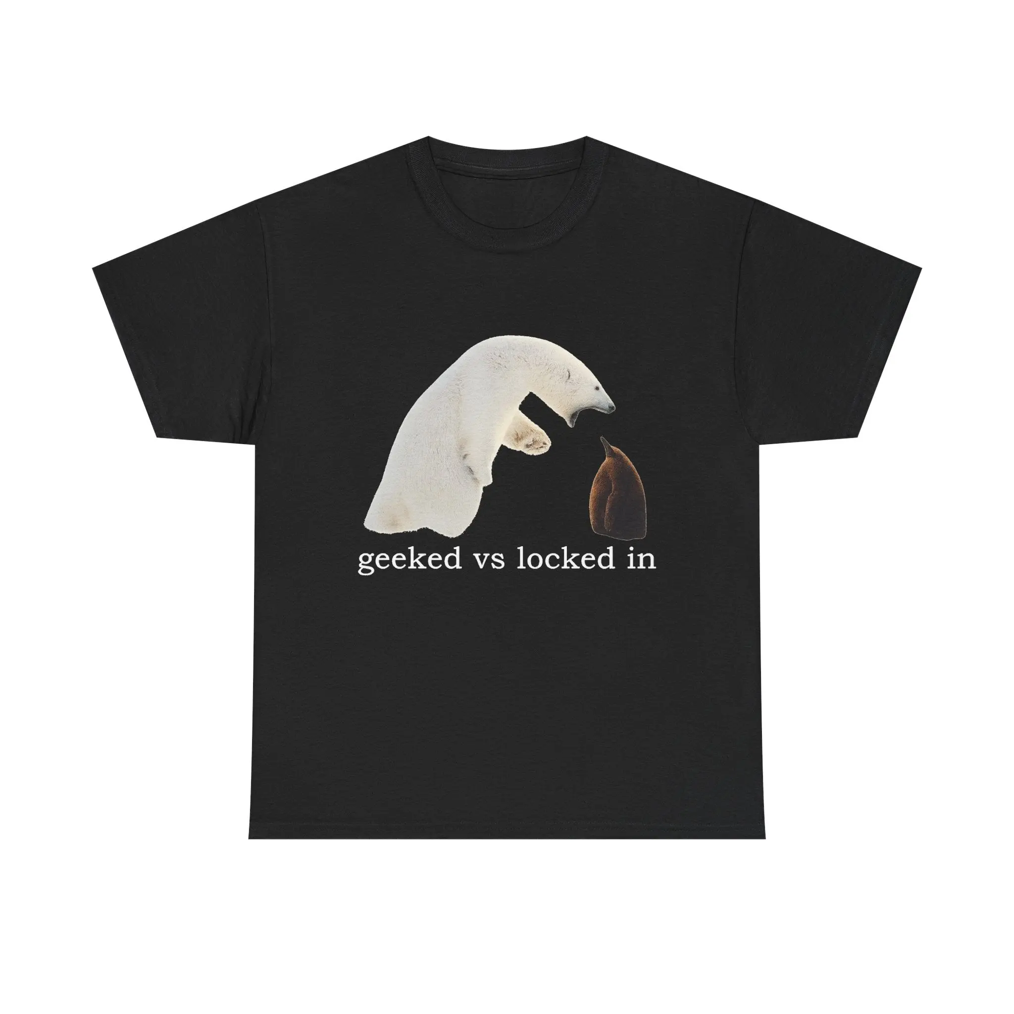 Women's Geeked vs Locked In Graphic T-Shirt, 100% Cotton, Regular Fit, Unisex, Short Sleeve, Casual, Round Neck Tops Clothes, Shortsleeve, Printed