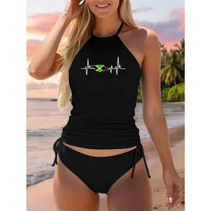 Heartbeat Design Jamaican Flag Jamaica Two Piece Swimsuit