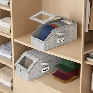 Stackable Baseball Cap Storage Box, Closet Organizer for Men, Foldable Durable Cardboard Hat Holder, Dustproof Space Saving Large Capacity Hat & Toy Storage, Versatile Home & Bedroom Organization Solution