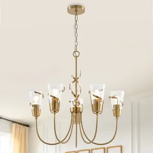 PARROT UNCLE 26 Inch Uriah 5-Light Golden Chandelier Modern Rustic Lamps for Dining Living Bedroom Decorative Atmosphere Lamp lighting