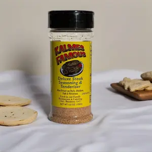 Kalmes Famous Deluxe Steak Seasoning & Tenderizer Bottle 5.5 oz - Tenderizes Meat Enhances Juiciness - Made in USA - Todd's BBI Flavor Spice