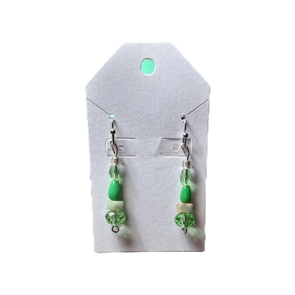 Handcrafted Green Beaded Dangle Eearings