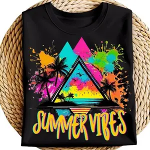 Neon Summer Vibes T-Shirt Beach Tropical Fashion Print Instant