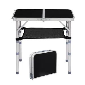【Mother'sDaygift】Karlhome Outdoor Folding Camping Table, 2ft Portable Pinic Table with 3 Adjustable Height, Small Aluminum Foldable Lightweight Patio Side Table with Carry Handle for Outdoor Indoor Hiking Camp BBQ Beach, Black